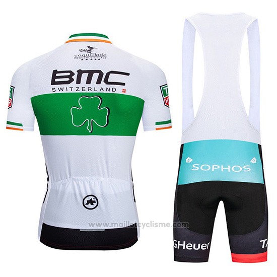 2019 Maillot Cyclisme BMC Blanc Vert Manches Courtes et Cuissard
